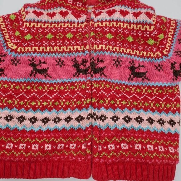 Gymboree Girls Sweater Jacket Hooded Fair Isle Reindeer Colorful Size 3-6 Months - Picture 3 of 8